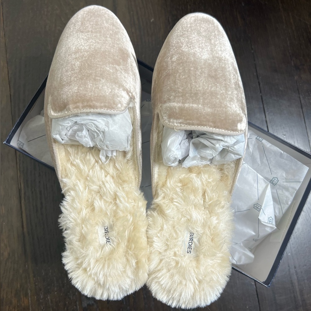 BIRDIES The Phoebe Cream Faux Fur Slide